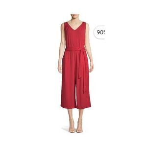 Time and Tru Women's Red V-Neck Sleeveless Relaxed Fit Knitted Jumpsuit Size XL